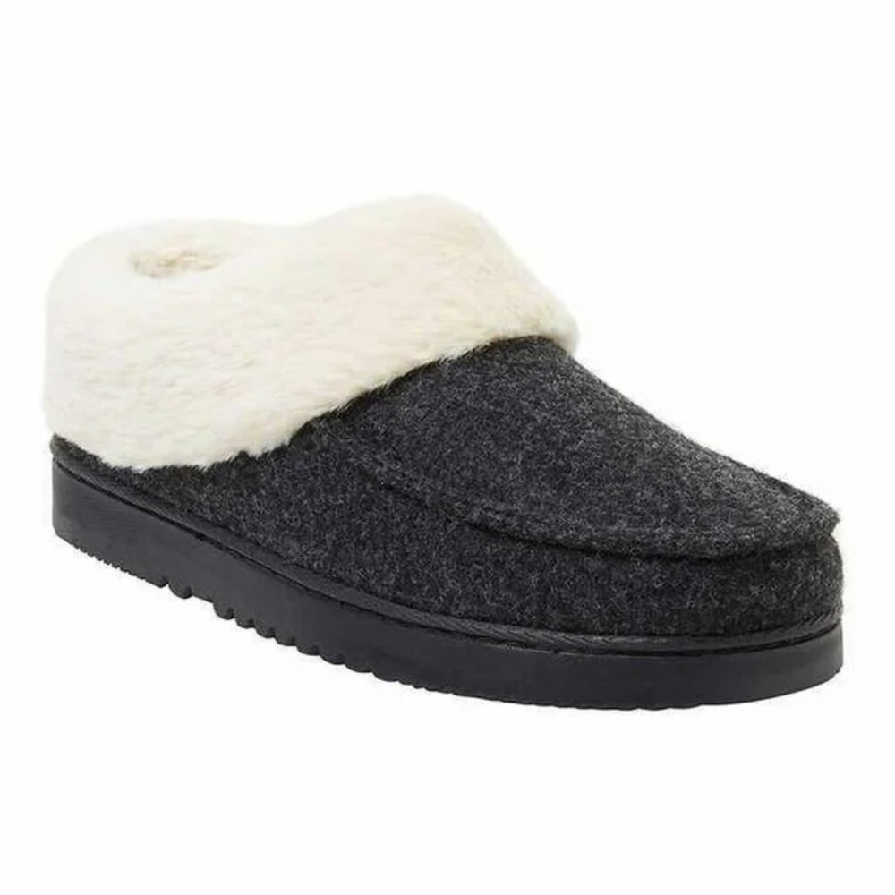 NO BOX Dearfoams Women's Faux Fur Lined Slip On Clog Charcoal Size 7-8 $70 KK301